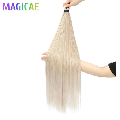 28 Inches 3PCS Ariel Straight Crochet Braids White Silver Gray 56A# Ombre Brown Braiding Bundles High Temperature Synthetic Hair