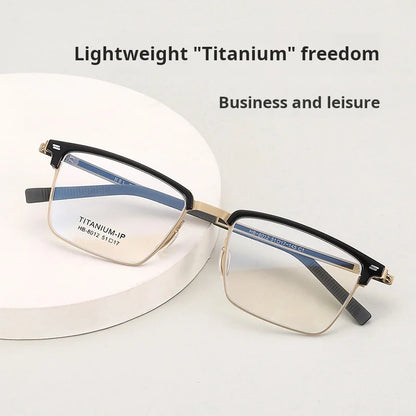 TFTB Luxury Pure Titanium Men's Glasses Square Screwless Design Stylish Ultra-light Optical Prescription Eyeglasses Frame 8012