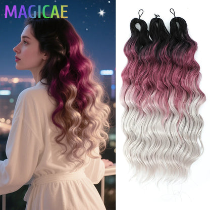 Anna 3Pcs 24Inch 300G Ombre Yellow Rainbow Water Deep Wave Crochet Braids Sliver White Synthetic Hair Extension Body Wavy Twist