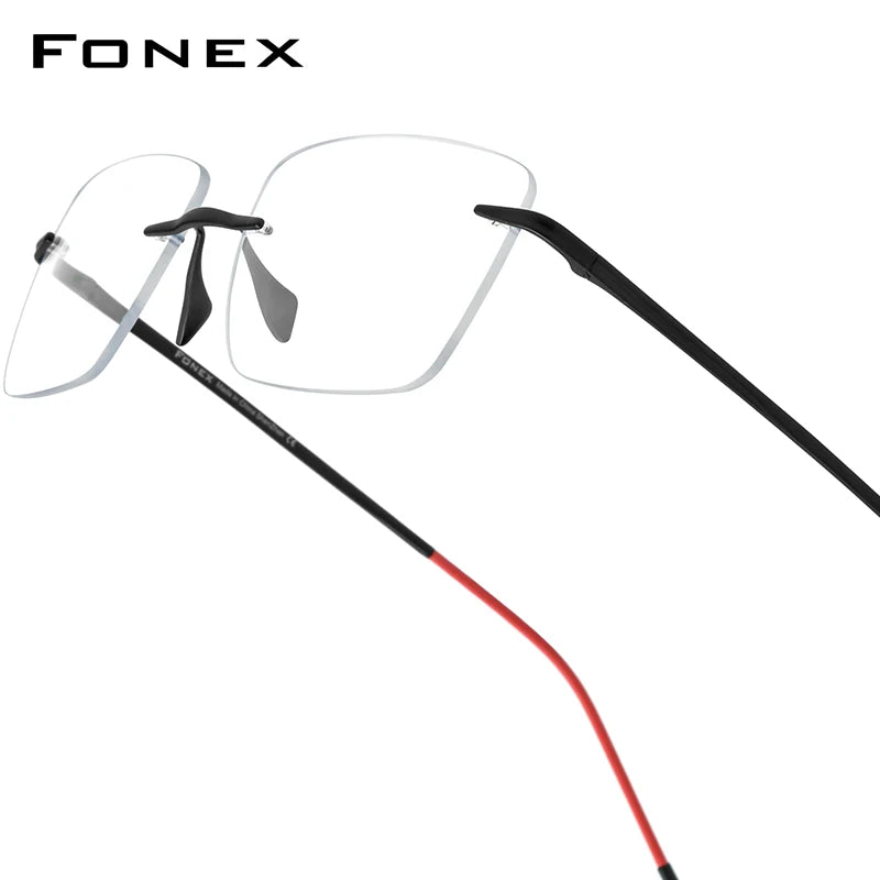 FONEX Pure Titanium Glasses Frame Men Brand Design Rimless Square Eyeglasses Women Frameless Japanese Ultralight Eyewear 8557