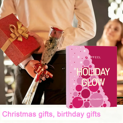 Christmas Countdown Gift Box Makeup Set with Earth-toned Eyeshadow, Lip Gloss, Lipstick, Perfect for Beginners, Birthday Gifts