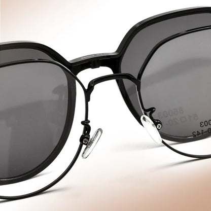 Trendy Polarized Clip On Sunglasses Titanium Alloy Glasses Frame Women Optical Round Sunshades Eyewear