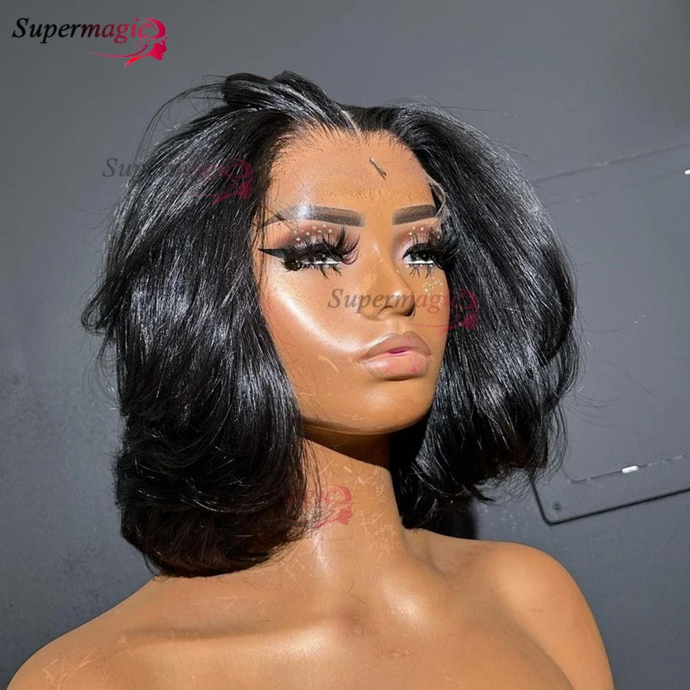 13x4 Frontal Wig New Trendy Layered Cut Straight Human Hair Wigs Short Wig Highlight Piano Color 4X4 Lace Closure Wig for Women