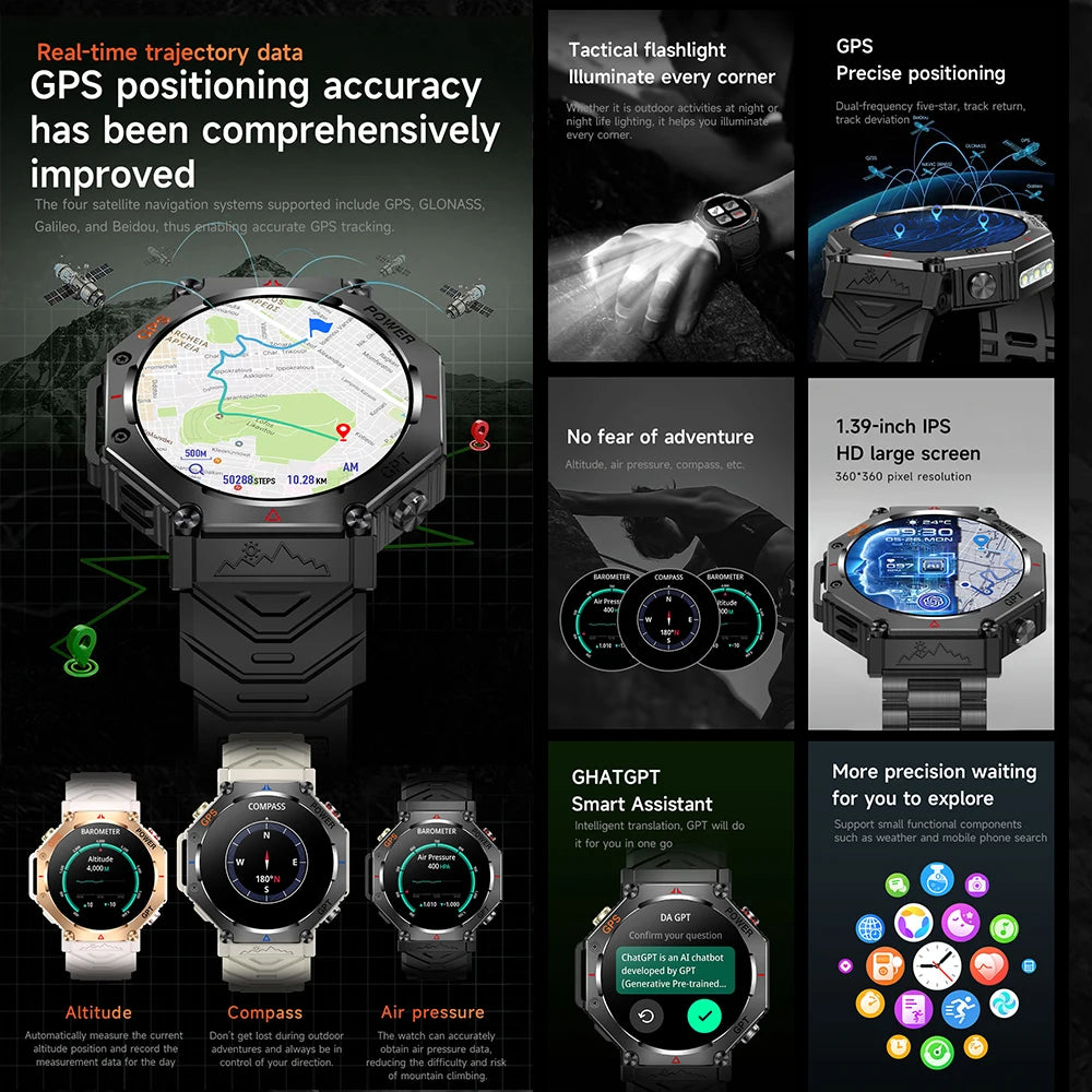 New GPS Smartwatch 1.39'' AMOLED Display 100 Sports Modes Voice Calling Smart Watch Men Women Military Grade Toughness Watches
