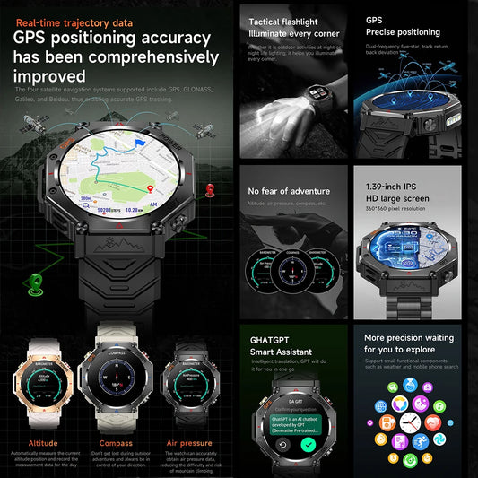 New GPS Smartwatch 1.39'' AMOLED Display 100 Sports Modes Voice Calling Smart Watch Men Women Military Grade Toughness Watches