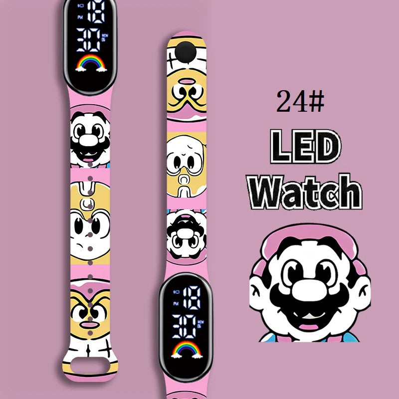 Mario Bros Children's Watches Action Figures Luigi Princess Peach Yoshi Bowser kids Sport Wristband Waterproof Digital Watch
