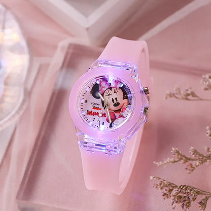 Disney Mickey Children Watches Girls Color Light Source Silicone Princess Elsa Kids Watch Boys Gift Wrist Clock