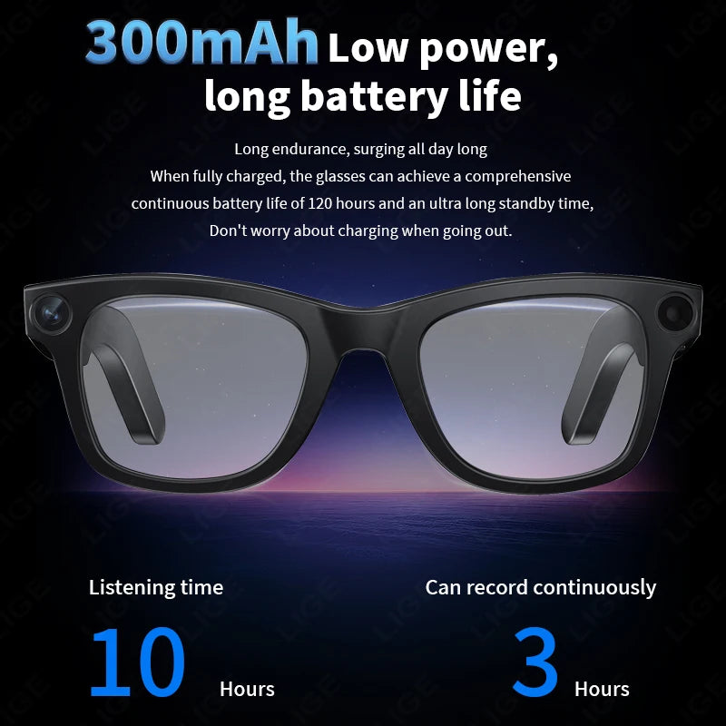 LIGE New 800W Pixels Camera AI smart glasses 32GB Memory 1080P Video Shoot Wireless Transmission AI Translation Smart Sunglasses