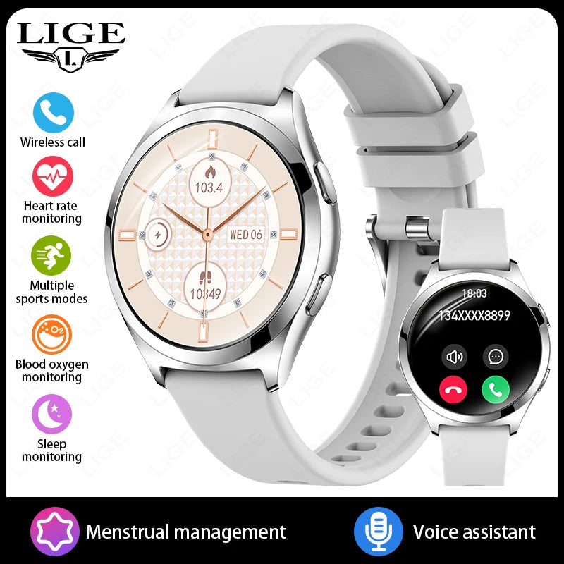 LIGE New 1.27”HD Screen Smart Watch Women IP68 Waterproof Bluetooth Call Women’s Bracelet Sport Health Monitor Ladies Smartwatch