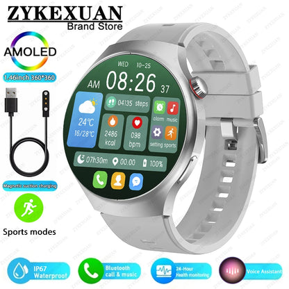 2025 New Watch4 Pro Men Smart Watch 360*360 AMOLED Screen Heart Rate Bluetooth Call IP67 Waterproof Men's Smartwatch For Android