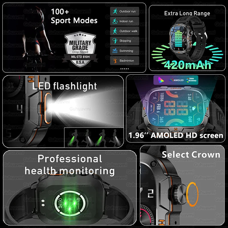 2025 New For Xiaomi Military Bluetooth Call Smart Watch Men 1.96" AMOLED Screen 5ATM Waterproof GPS Outdoor Sports Smartwatches