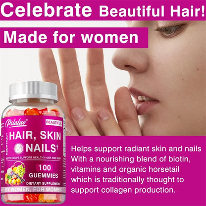 Hair Skin Nails Gummies - Increases Skin Elasticity, Skin Beauty, Promotes Hair Growth, Supports Healthy Hair, Skin, and Nails