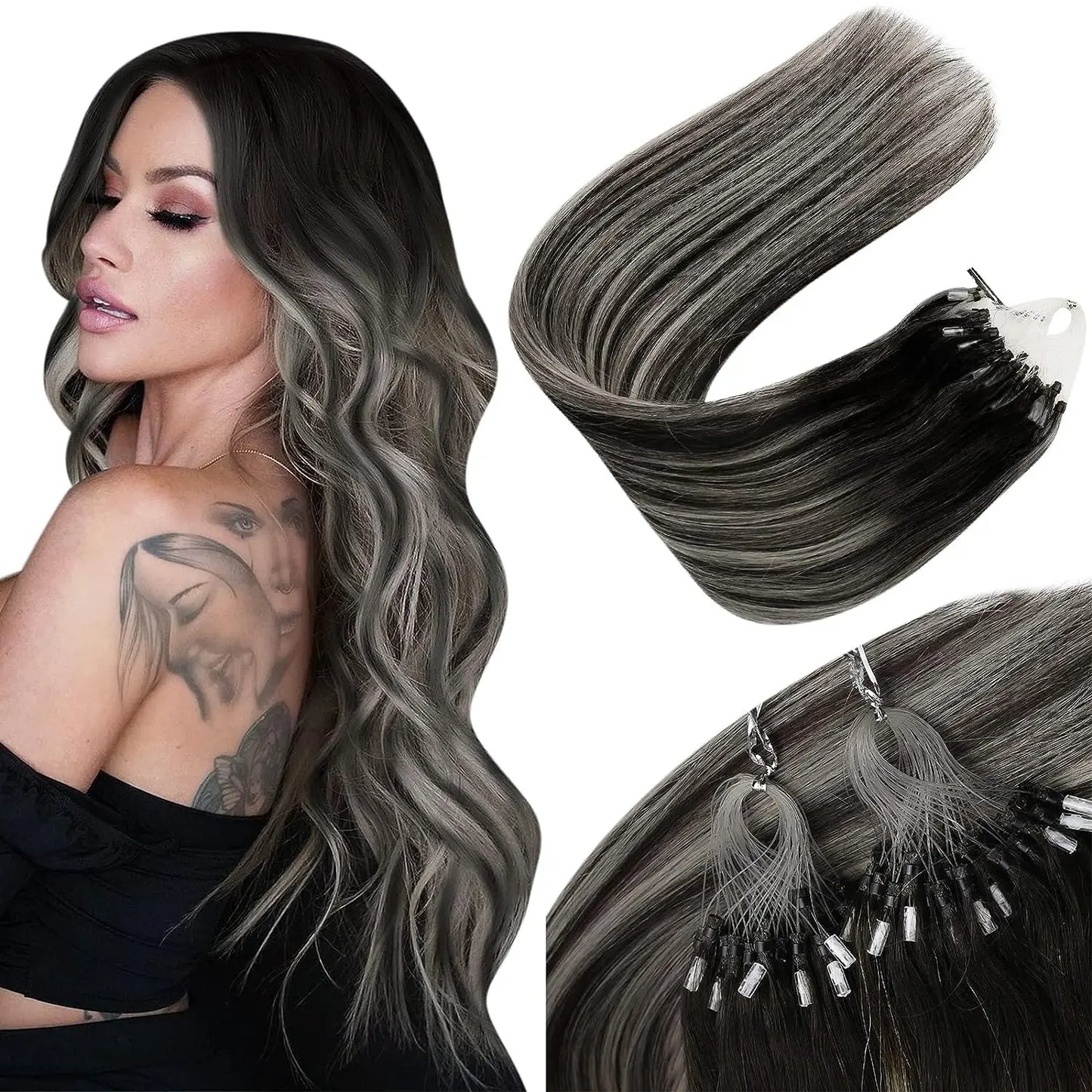 VeSunny Remy Micro Loop Human Hair Extensions Micro Beads Hair Silky Soft Micro Ring Hair Extensions 1g/strand 50g