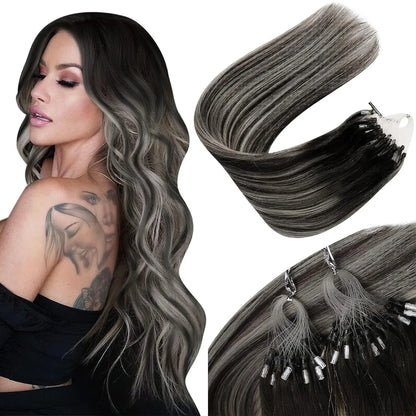 VeSunny Remy Micro Loop Human Hair Extensions Micro Beads Hair Silky Soft Micro Ring Hair Extensions 1g/strand 50g