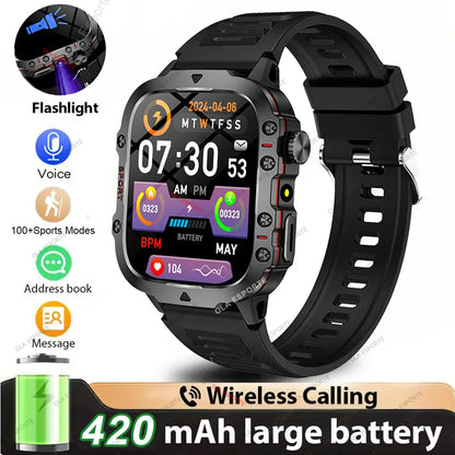2025 Military Smartwatch GPS Men Flashlight Waterproof Outdoor Sport Tracker HD Bluetooth Calls Smart Watch New For Android IOS