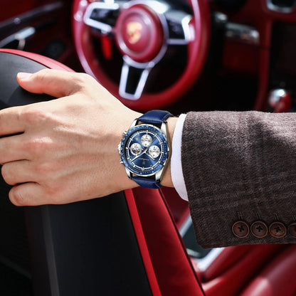 POEDAGAR Original Luxury Men Clock Fashion Luminous Waterproof Chronograph Date Watch For Man Leather Quartz Men's Watches Reloj