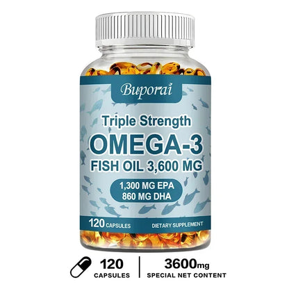 Omega-3 Fish Oil - Rich in DHA & EPA - Support Brain & Nervous System Health, Cardiovascular & Skin Health