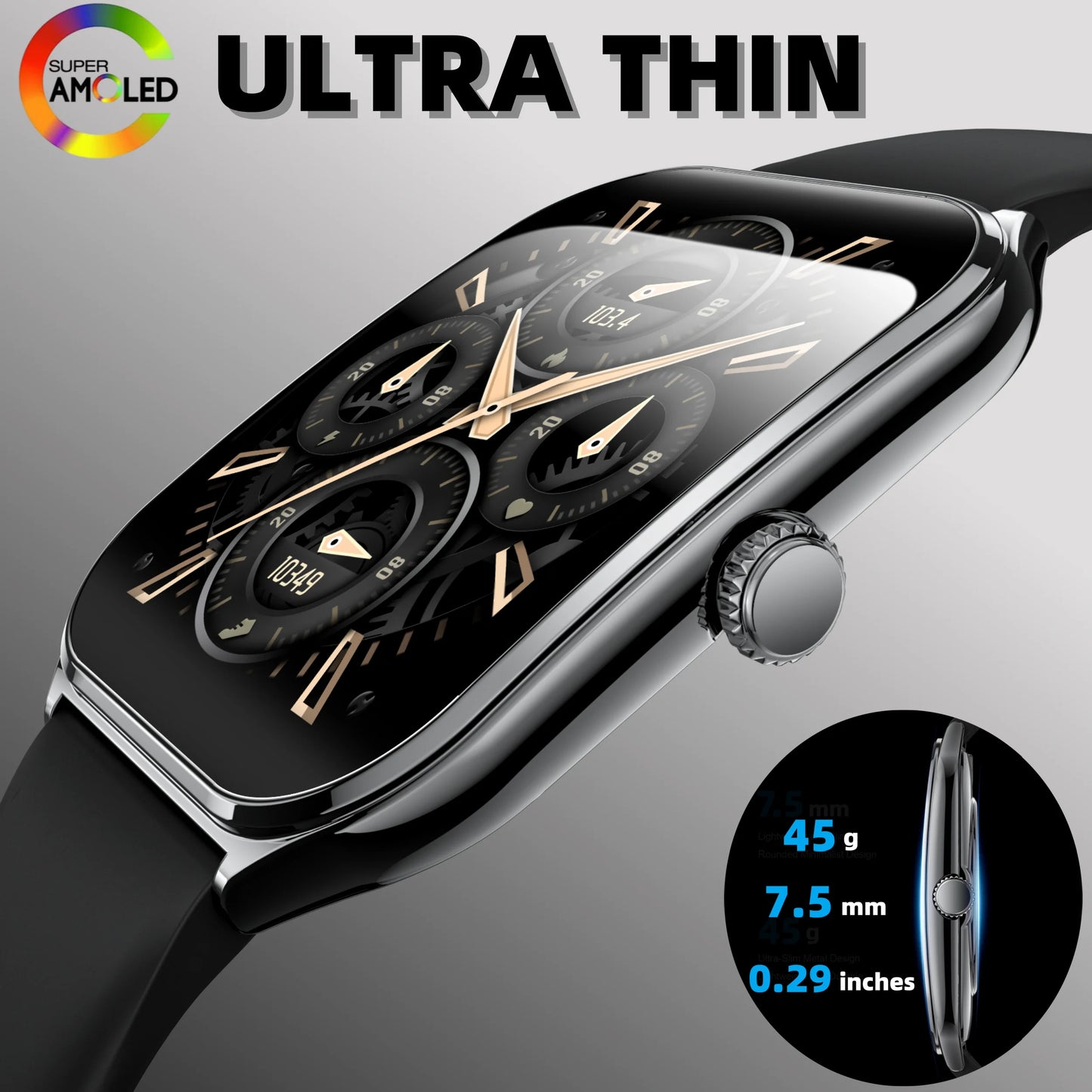 Fashion Ultra-Slim Amoled Smartwatch 1.96inch Curved BT Call Long Battery Life Fitness Watches Men AMOLED Smart Watch for Sport