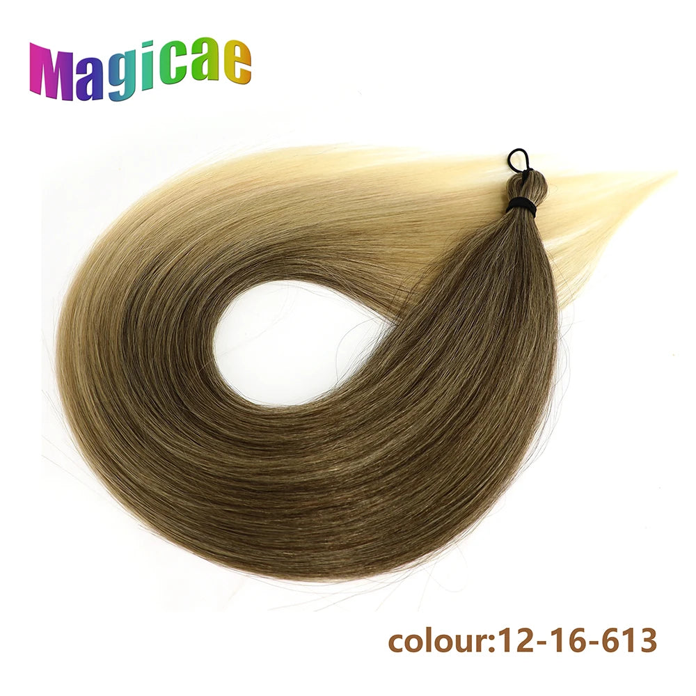 Magicae Braiding Crochet Hair High Heat Resistant 3Pcs 28inches Synthetic Ombre Brown Silver White Straight Bundles Extension
