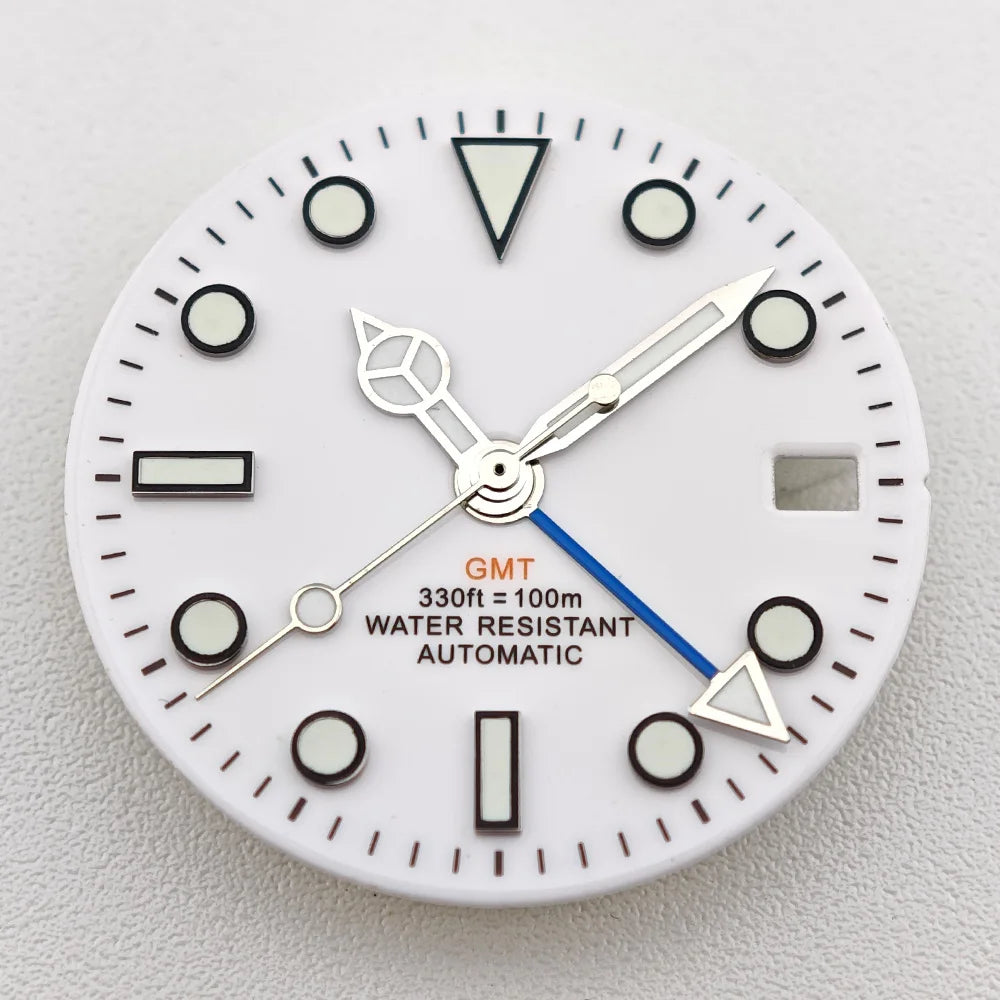 29mm White/Black Sterile Dial Watch GMT Hands Fit NH34Movement Watch parts Custom LOGO Luminous Watch Dial Parts Accessories