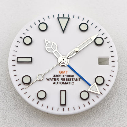 29mm White/Black Sterile Dial Watch GMT Hands Fit NH34Movement Watch parts Custom LOGO Luminous Watch Dial Parts Accessories