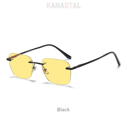 Men Pure Titanium Rimless Sunglasses Women Polarized Sun Glasses Frameless Eyeglasses Night Driving Goggles Anti UV400 Eyewear