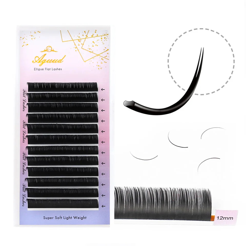 AGUUD B Curl 7mm Ellipse Flat Eyelash Extension Matte Split Tips Individual Flat Lashes Natural Soft False Eyelashes for Makeup