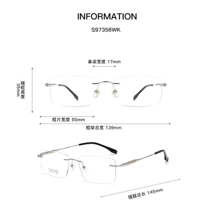 Fashion Square Ultra Light Pure Titanium Optical Prescription Rimless Eyeglasses Frame Luxury For Men Large Size Eyewear S97356