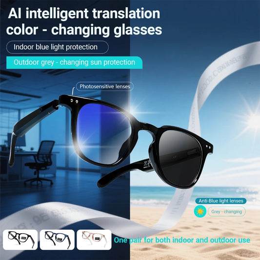 Bluetooth Smart Glasses AI Translation Object Recognition with Camera for Taking Photos Voice Assistant Calling and Music