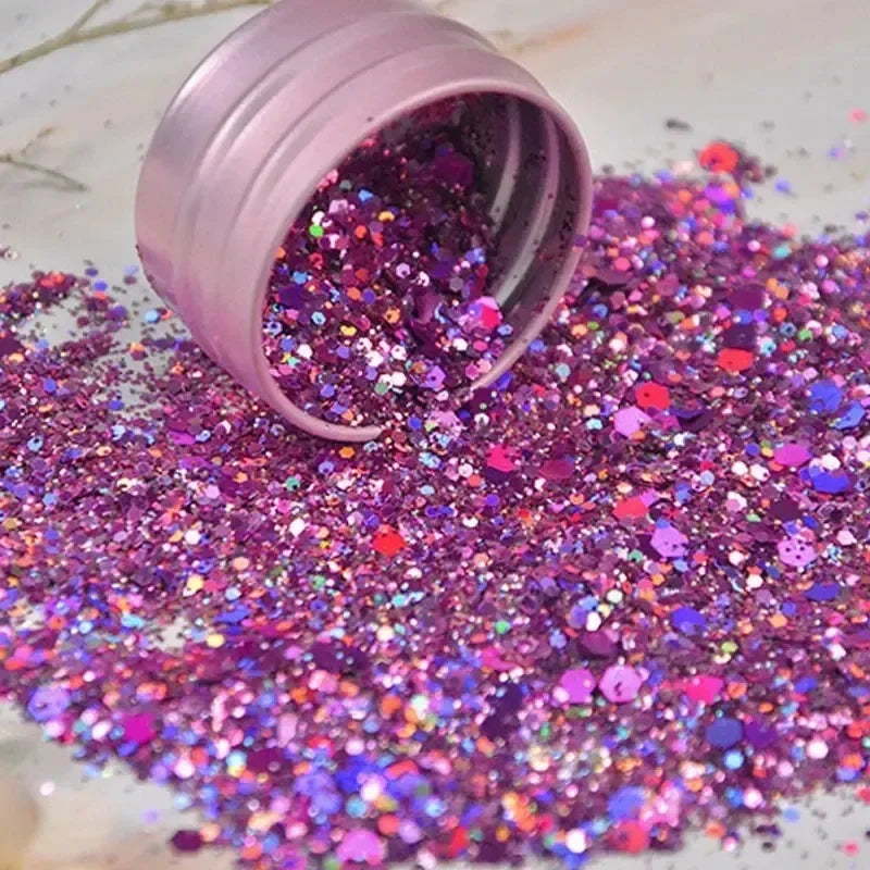 10g Laser Nail Glitter Flakes Mix-Hexagon Holographic Sparkly Powder Nail Art Decoration Loose Reflective Mermaid Chunky Sequins