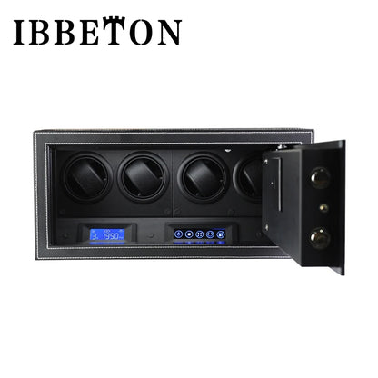 Black Watch Winder Security Safe for Automatic Watches with Digital Lock Faux Leather Finish and Interior Backlight 20slot