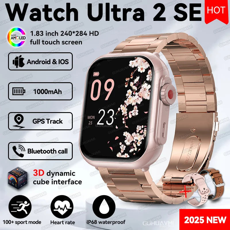 2025 New 1000mAh Long Battery Life Smartwatch Men Bluetooth Call Waterproof 1.83 inch Full Touch Fitness Sport Smart Watch Women