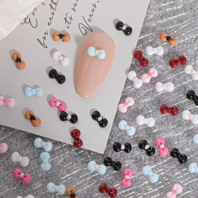 50PCS 3D Nail Art Bow Charms Supplies Kawaii Accessories Resin Parts For Manicure Decor Nails Decoration Design Material Tool