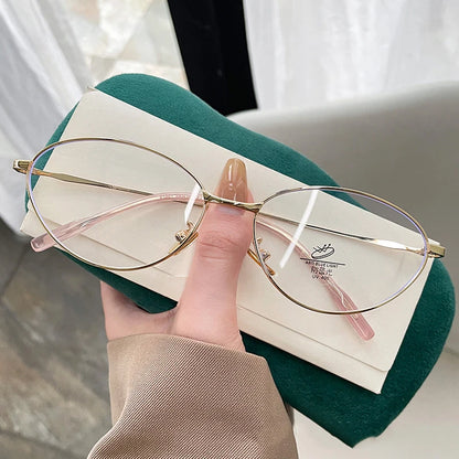 New Fashion Glasses Frame Men Women Ultralight Ellipse Metal Frame Anti Blue Light Transparent Lens Optical Eyeglasses