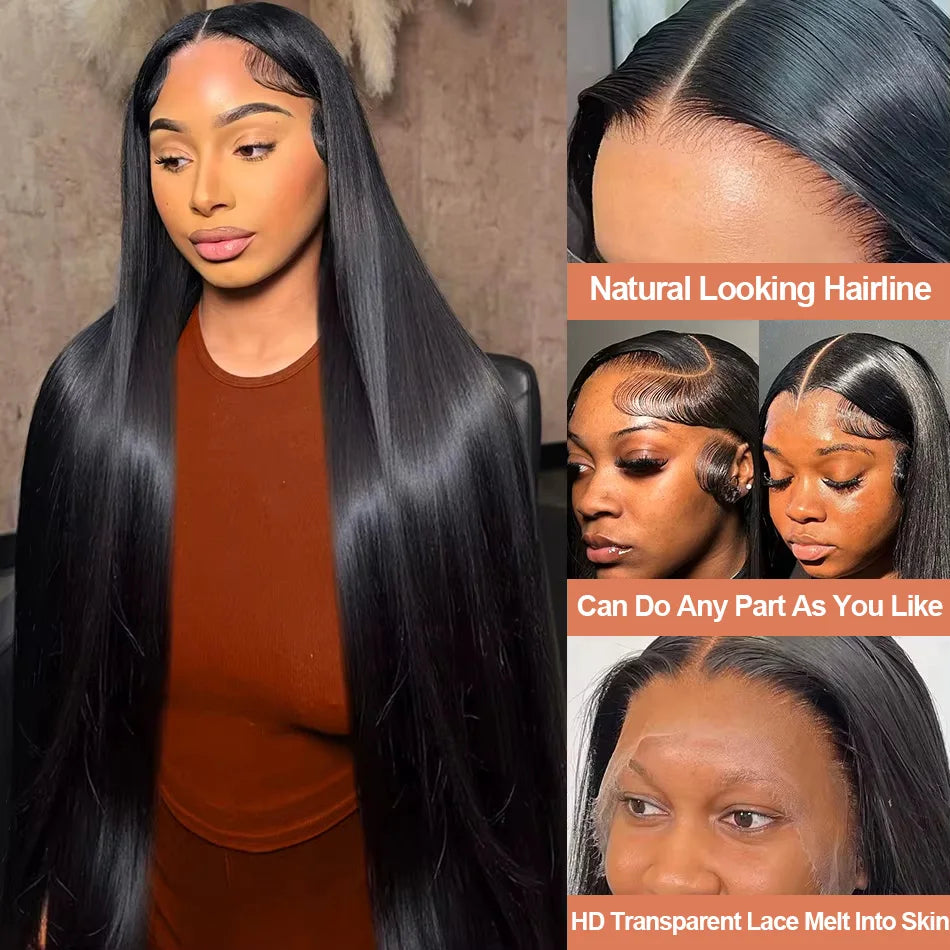 Bone Straight HD Transparent 13x6  Lace Front Human Hair Wig Brazilian 30 40 Inch Pre Plucked 13x4 Lace Frontal Wigs For Women