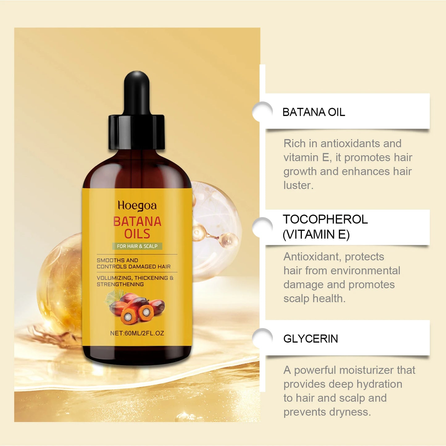 Natural Organic Batana Hair Care Essence Oil Fast Hair Growth Nourishing Smooth Strengthen Root Scalp Hair Care Essence Oil 60ml