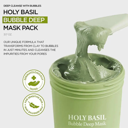 Holy Basil Bubble Deep Mask Korean Carbonic Acid Deep Cleansing Foaming Mud Mask Remove Blackheads And Shrink Pores Skin Care