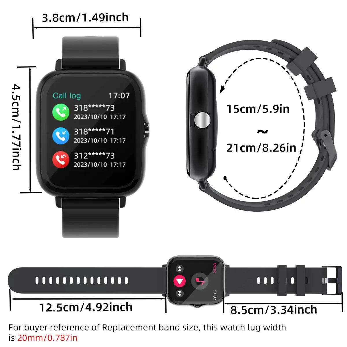 1.83" Women Men Sports Smart Watch With Calling MessagE Anser Sleep Monitoring Pedometer Smartbands Fitness for iPhone Android