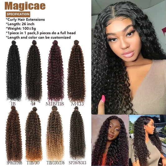 Magicae 30Inches Kinky Curly Hair Synthetic Brown Water Wave Hair Extension High Temperature Ombre Blond 27/613 Hair Bundles