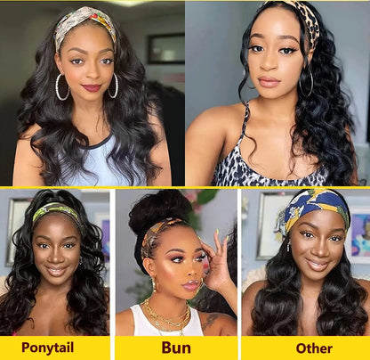 Synthetic Body Wave Headband Wig for Black Women Long Heat Resistant Curly Wavy Head Band Wigs for Daily Use (1B)