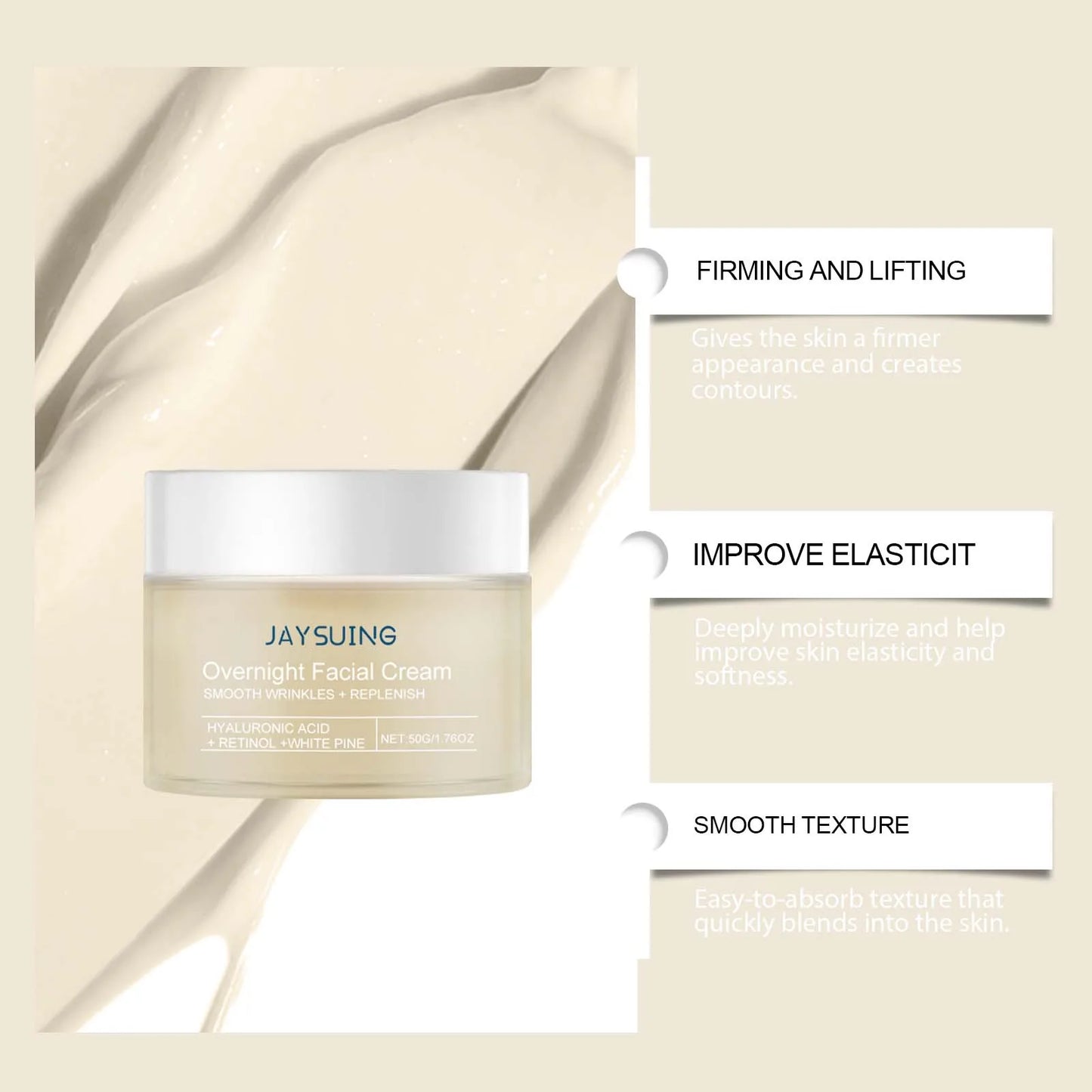 Pine Hydrating Face Night Cream Hyaluronic Acid Retinol Moisturizer Skincare Brightening Restore Tighten Overnight Facial Cream
