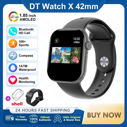 New DT Watch X Mini Smartwatch  3D Menu Video AI Voice NFC 4GB Lang Memory Compass 1.85 Inch AMOLED Super Fast Charge Smartwatch