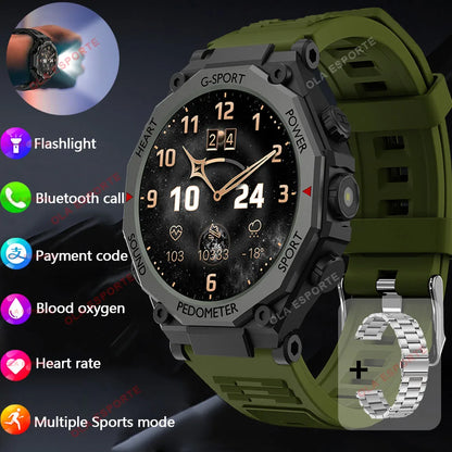 New Outdoor LED Flashlight Smart Watch Men 2025 Bluetooth Call Heart Rate Monitoring Military Sports SmartWatch For Android IOS
