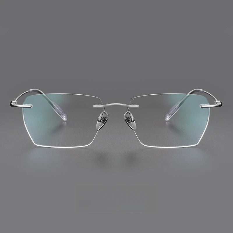 TFTB Pure Titanium Ultra-light Men's Rimless Glasses Business Retro Eyeglasses Flexible Optical Prescription Glasses Frame 142mm