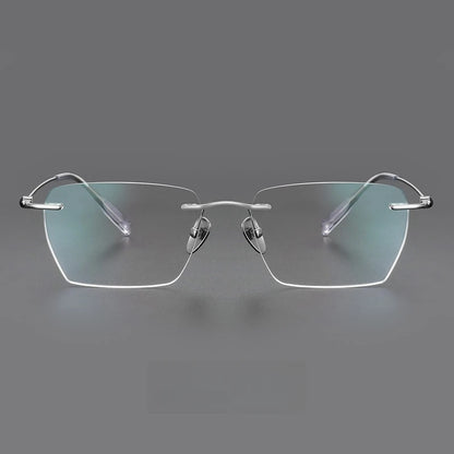 TFTB Pure Titanium Ultra-light Men's Rimless Glasses Business Retro Eyeglasses Flexible Optical Prescription Glasses Frame 142mm