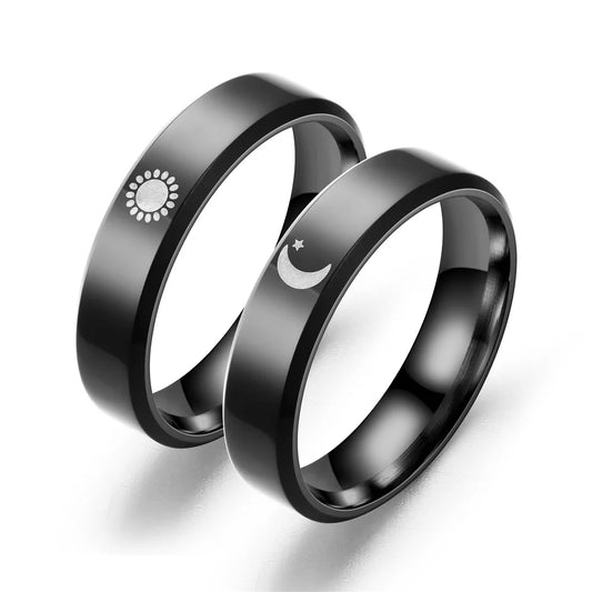 Starry Fleld 6mm Sun and Moon Couple Rings, Titanium Steel Engagement Rings for Men and Women, Featuring Sun and Moon Elements