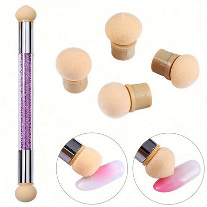 Double-ended Gradient Shading Pen Dotting Brush Sponge Head Rhinestone Handle Nail Art Brush Nail Art Painting Manicure Tools