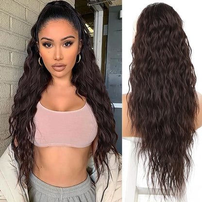 Curly Drawstring Ponytail Clip In Hair Extensions Brazilian Human Hair Ponytail Wig Water Wave   Hairpiece False Deep Wave 1 Pc