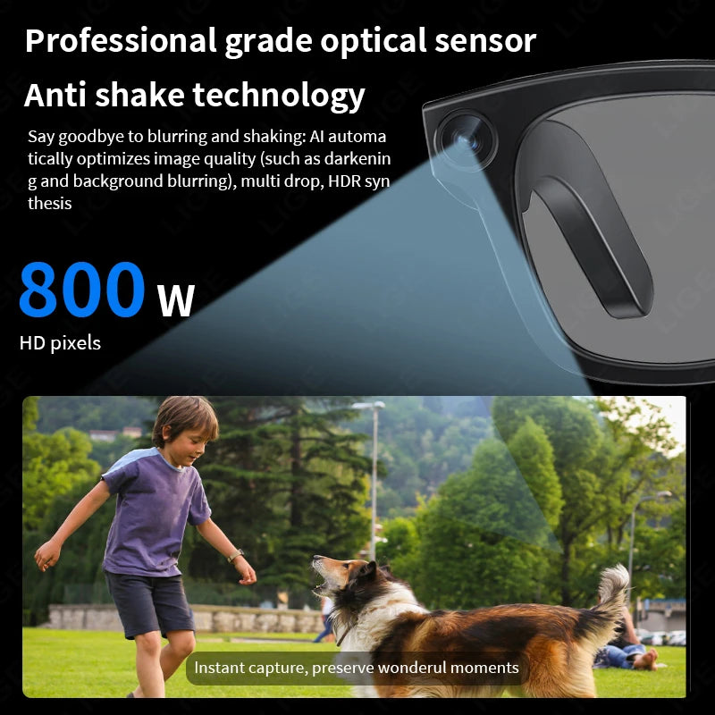 LIGE New 800W Pixels Camera AI smart glasses 32GB Memory 1080P Video Shoot Wireless Transmission AI Translation Smart Sunglasses