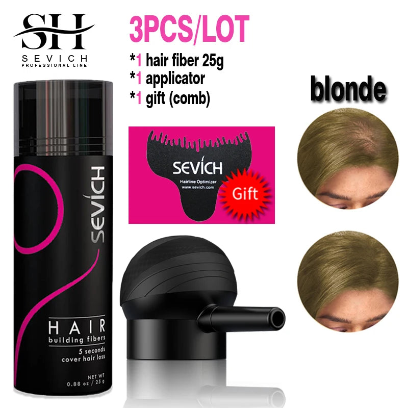 10 Colors Sevich Hair Fibers Keratin Fibers Applicator Hair Building Fibers Spray Hair Loss Instant Regrowth Thickening Powders